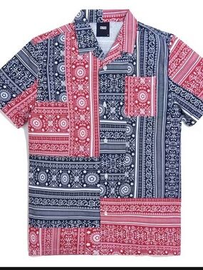 Kith Red and Navy Bandana Patchwork Button-Down Shirt